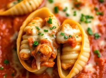 Coquilles de pâtes au poulet et sauce tomate