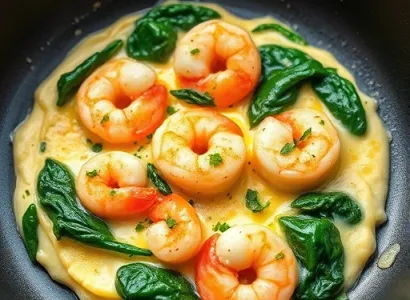 Oeufs brouillés aux crevettes et épinards