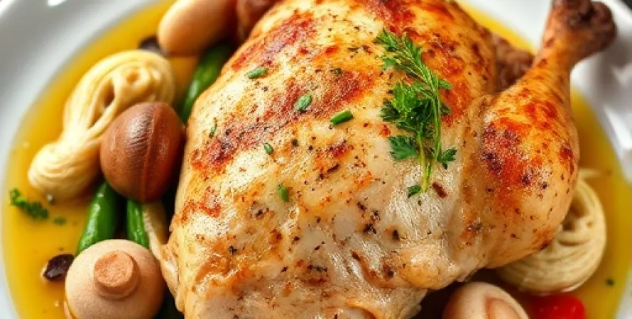Recette Poulet au four aux champignons