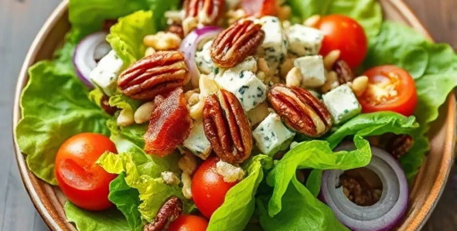 Salade de laitue verte avec bacon et fromage bleu