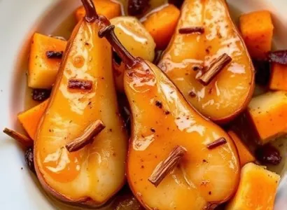 Poires rôties au miel avec citrouille et canneberges