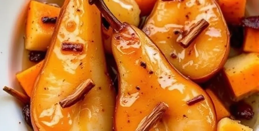Poires rôties au miel avec citrouille et canneberges