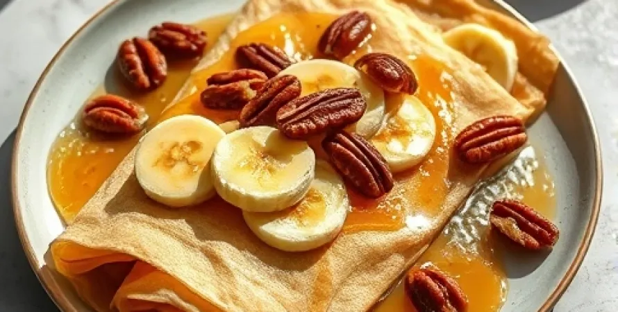 Crêpes aux bananes et noix de pecan