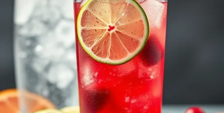 Boisson fraîche au cranberry et citron vert
