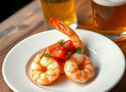 Crevettes vapees à la bière avec salsa aux tomates