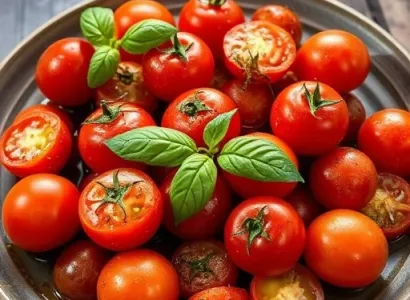 Tomates au balsamique avec poireaux et basilic