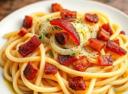 Pâtes au bacon et oignons
