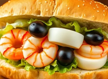 Sandwichs au crevettes, olives et oeufs