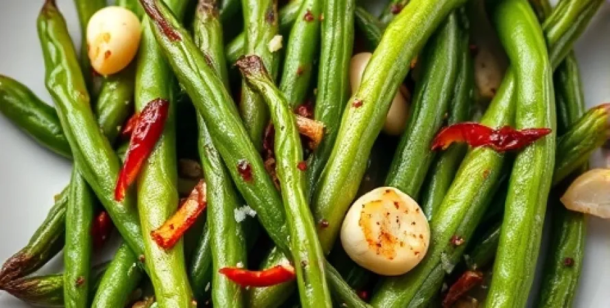 Haricots verts rôtis au garlic épicé