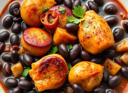 Haricots noirs avec saucisse fumée et poulet