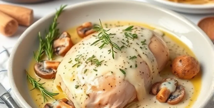 Poulet au romarin avec sauce aux champignons