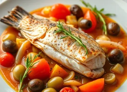 Poisson au sauce d'olive et tomate