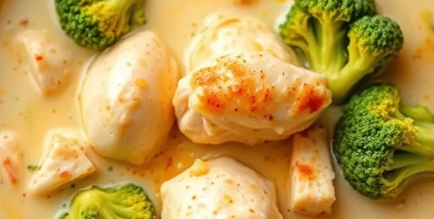 Soupe de poulet et brocolis à l'Alfredo