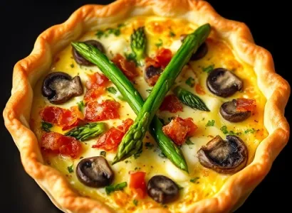 Quiche aux champignons, asperges et lardons