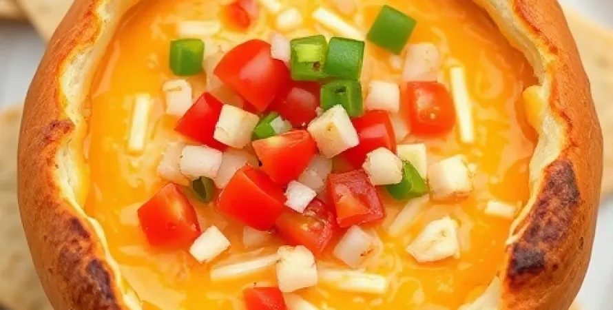 Dip de Fromage Mexicain dans un Bol de Pain