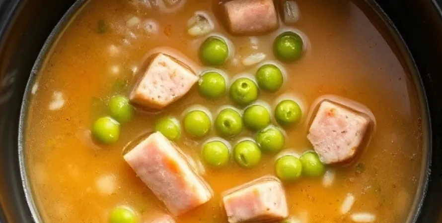 Soupe de petits pois avec jambon