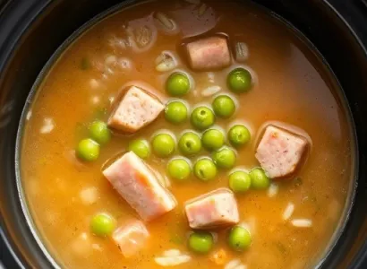 Soupe de petits pois avec jambon