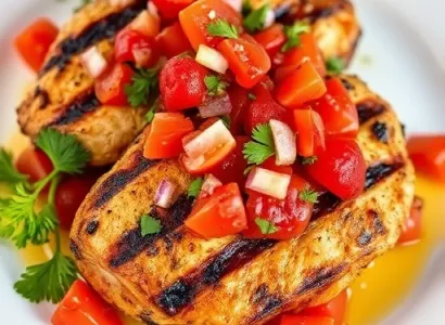 Poulet grillé avec salsa tomate et framboise