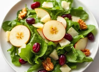 Salade de feuilles vertes, pomme et noix