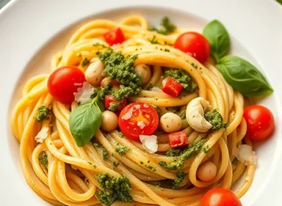 Pâtes au pesto et haricots