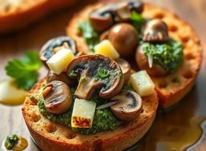 Crostini de champignons sauvages au pesto