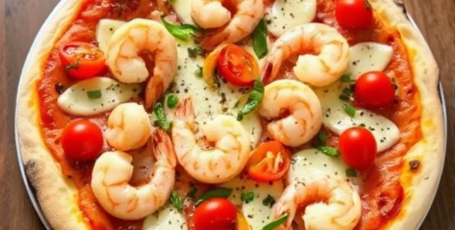Pizza aux crevettes et à l'ail