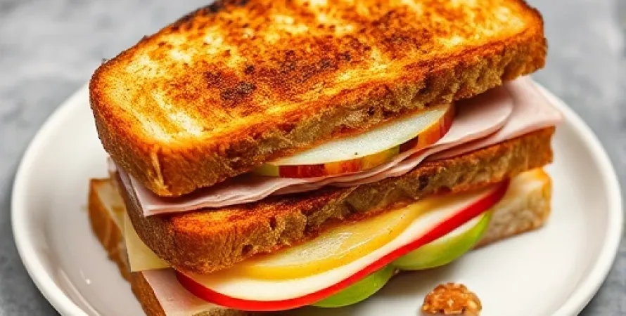 Sandwich aux pommes, fromage et jambon