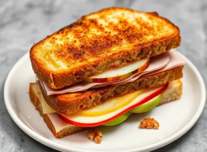 Sandwich aux pommes, fromage et jambon
