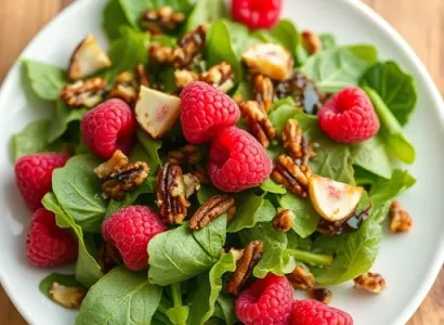 Salade de feuilles mixtes avec vinaigre aux framboises
