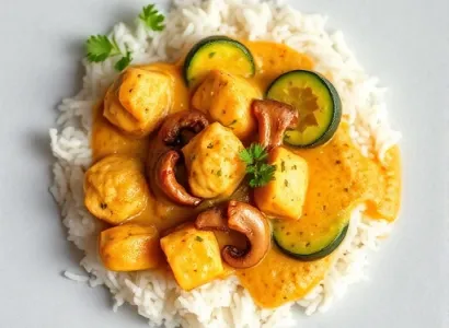 Curry de poulet aux courgettes et champignons