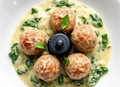 Boulettes de viande de veau avec sauce crémeuse d'épinards