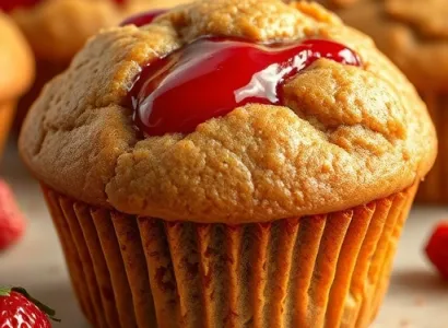 Muffins au beurre de cacahuète et à la confiture de fraises