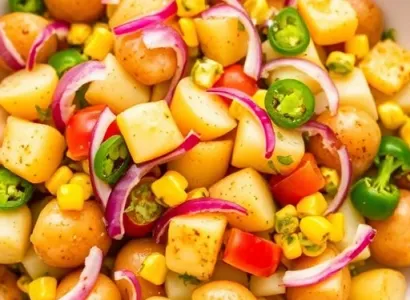Salade de pommes de terre au maïs et vinaigrette épicée