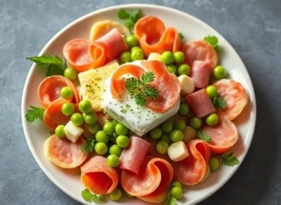Salade de pâtes au jambon, fromage et pois