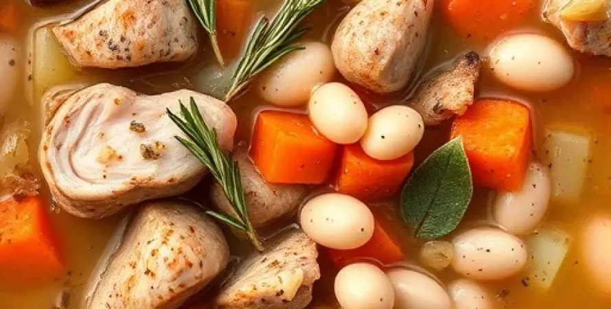Potage de dinde fumée et haricots