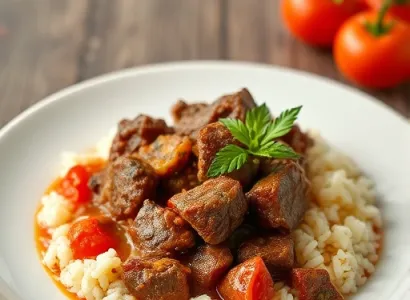 Daube de boeuf aux tomates et riz