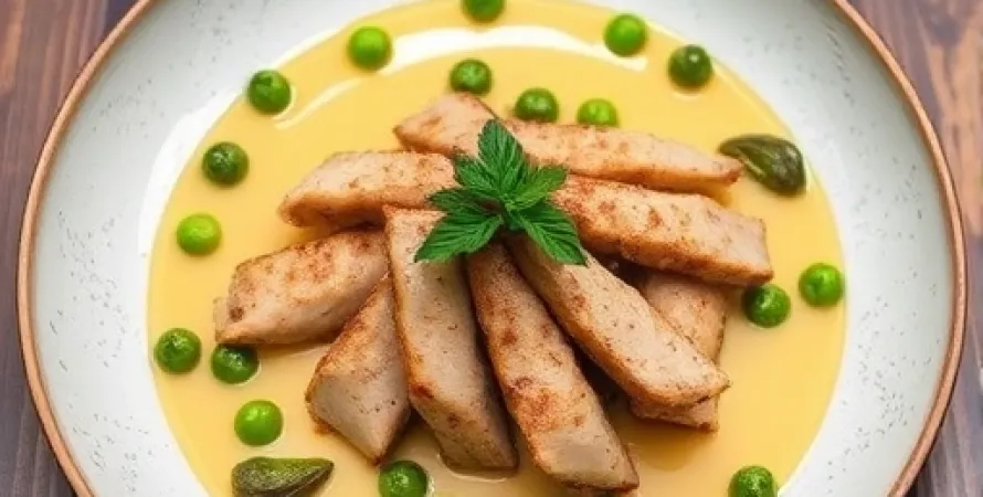 Tendres de poulet aux petits pois et marrons d'eau