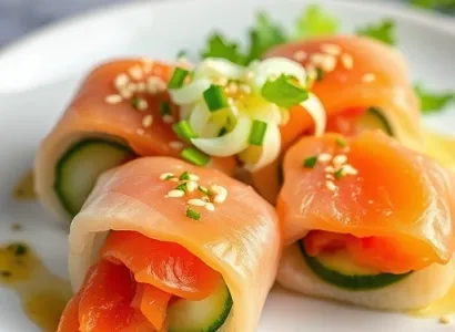 Rouleaux de salmon fumé et salade de concombre