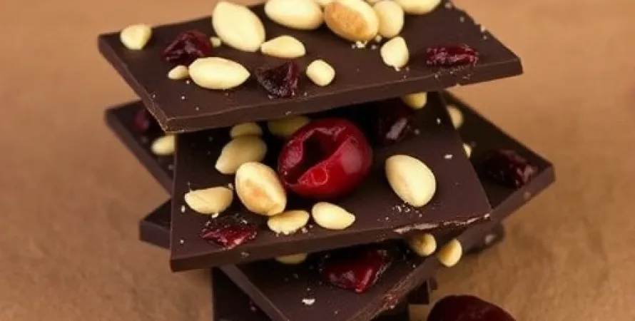 Bark au chocolat aux pignons de pin et cerises séchées