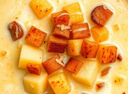 Soupe de pommes de terre et oignons au fromage