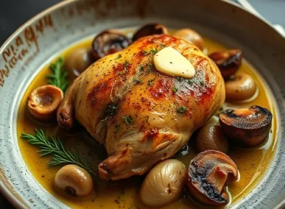 Poulet étuvé avec oignon et champignons