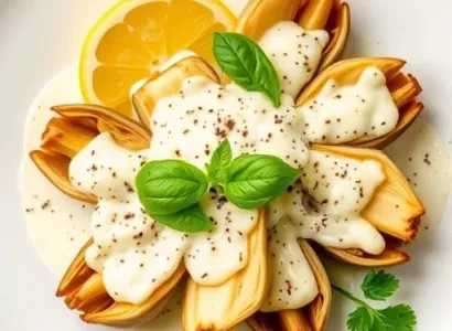 Feuilles d'artichaut au parmesan et à la sauce basilique