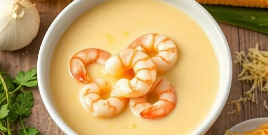 Potage de mais au crevettes