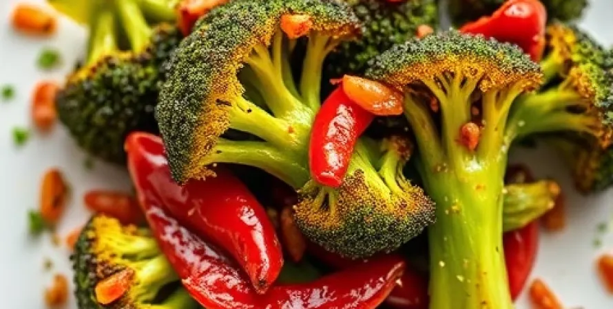 Brocolis rôti au piment et pignons