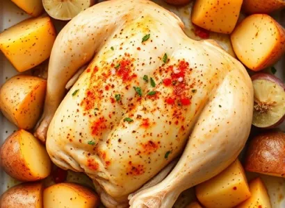 Poulet aux pommes de terre et ail