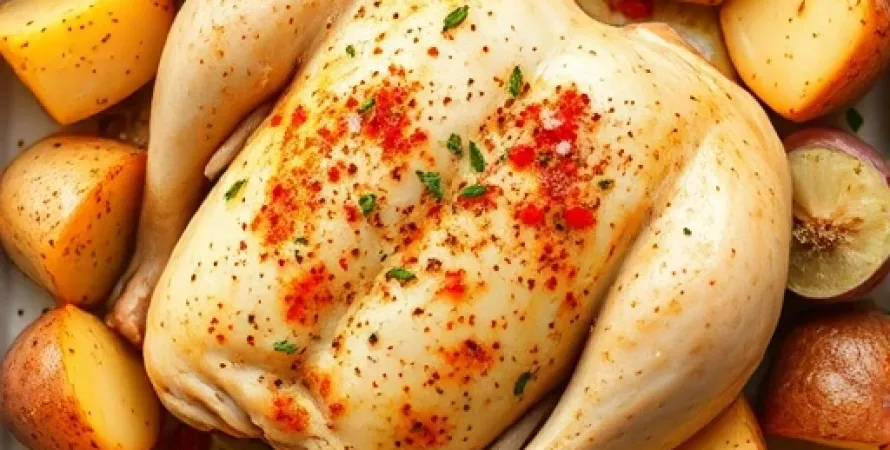 Poulet aux pommes de terre et ail