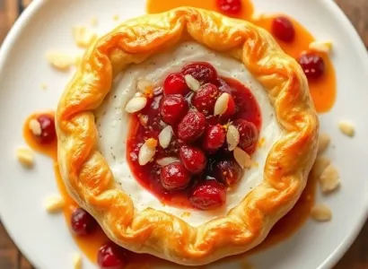 Brie en pâte brisée avec sauce de cranberries