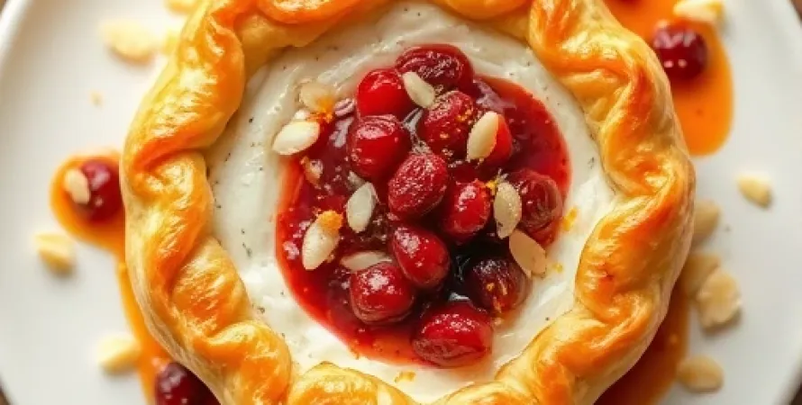 Brie en pâte brisée avec sauce de cranberries