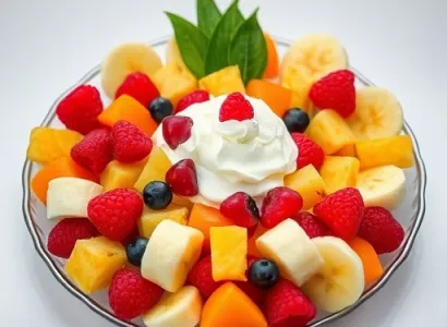 Salade de fruits avec gelée de framboise