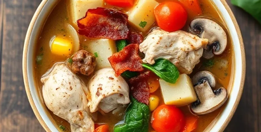 Potage de poulet et champignons